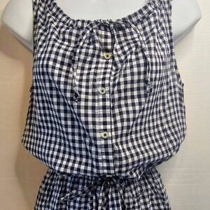 J. CREW GINGHAM ROMPER NAVY/WHITE COTTON DRAWSTRING WAIST SZ‎ XS 3" INSEAM